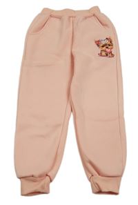 Broskvové teplé tepláky s pejskem