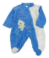 Modro-bílá huňatá kombinéza s medvídkem 