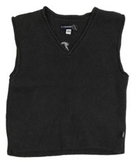 Tmavošedá žebrovaná vlněná vesta s nápisy JEAN BOURGET