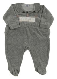Šedý melírovaný sametový overal s koťátky a límečkem Prénatal