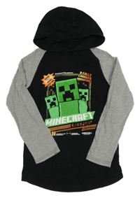 Černo-šedé triko s Minecraft a kapucí Next
