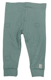 Olivovošedé žebrované tepláky s medvídky F&F