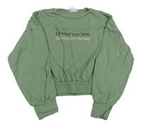 Olivová crop mikina s nápisy iDO