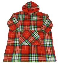 Červeno-kostkované plyšové domácí šaty s kapsou a kapucí George