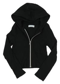 Černá žebrovaná propínací crop mikina s kapucí PRIMARK