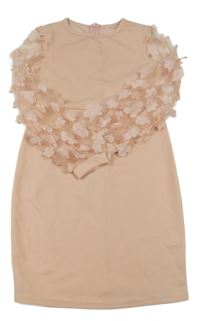 Pudrové šaty s tylovými rukávy s květy