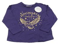 Nové - tmavofialové oversize triko s Hedwigou - Harry Potter PEPCO