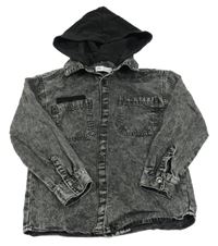 Tmavošedá plísňová riflová košilová bunda s odepínací kapucí ZARA