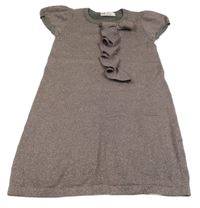 Šedo-starorůžové melírované třpytivé svetrové šaty s volánkem a mašlí H&M