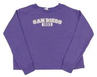 Tmavofialová oversize crop mikina s nápisem a číslem Y.F.K.