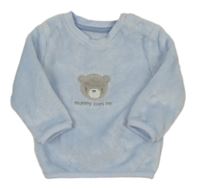 Světlemodrá chlupatá mikina s medvídkem a nápisem little nutmeg