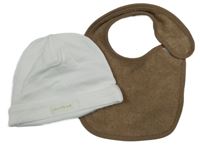 2Set - Bílá čepice mamas&papas + hnědý froté bryndák PRIMARK