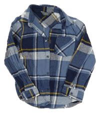 Modro-tmavomodro-bílo-hořčicová kostkovaná košile PRIMARK