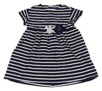 Tmavomodro-bílé pruhované šaty s květy Il Gufo