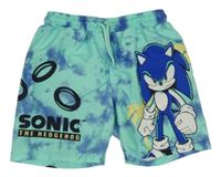 Mátovo-modré batikované plážové kraťasy se Sonicem