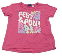 Tmavorůžové tričko s květy a nápisy Chicco