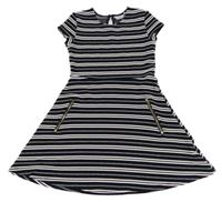 Černo-bílé pruhované žebrované šaty se zipy happy girls