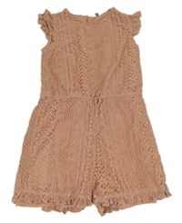 Pudrový krajkový kraťasový overal s volánky PRIMARK