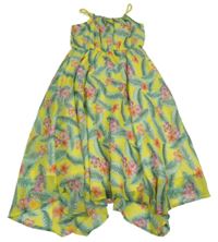 Žluté šifonové letní šaty s lístečky a květy H&M