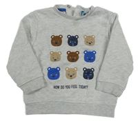 Světlešedá melírovaná mikina s medvídky OBaïBi