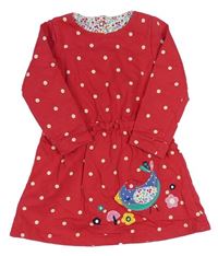 Růžové puntíkované bavlněné šaty s ptáčkem Mothercare