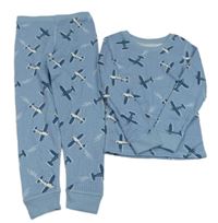 2set - Modré puntíkaté žebrované spodní triko s letadly + kalhoty M&S