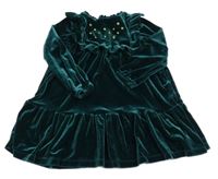 Tmavozelené sametové šaty s volánem a výšivkami John Lewis