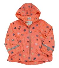Neonově oranžová šusťáková jarní bunda s kočkami a kapucí Topolino