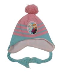 Růžovo-modrá čepice s Frozen a bambulí Disney