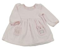 Světlerůžovo-bílé pruhované sametové šaty s kapsami s králíky Nutmeg