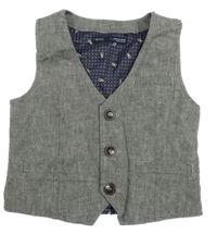Šedá melírovaná lněná slavnostní vesta Next