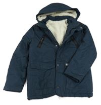 Tmavomodrá šusťáková zimní bunda s kapucí H&M