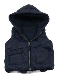 Tmavomodrá prošívaná šusťáková zateplená vesta s kapucí George