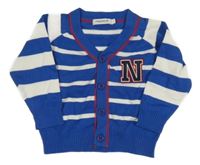 Modro-bílý pruhovaný propínací svetr s písmenem Noppies