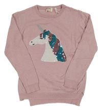 Starorůžový svetr s jednorožcem z flitrů
