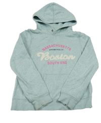 Tyrkysová melírovaná mikina s nápisem a kapucí H&M