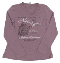 Fialové triko s nápisem a kapsou S. Oliver