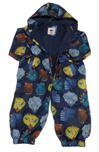Tmavomodrá šusťáková jarní kombinéza s dinosaury a kapucí Tu