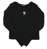 Černé žebrované crop triko s růží George