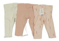 Nové - 3x žebrované legíny - růžové s baletními piškoty + smetanové + růžové F&F