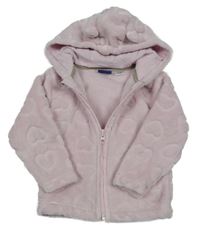 Růžová chlupatá propínací mikina se srdíčky a kapucí Lupilu