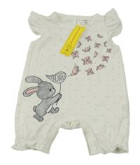 Nové - Smetanový kraťasový overal s králíkem a motýly Shein