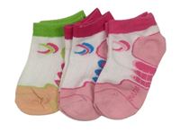 3x kotníkové ponožky - 2x růžovo-bílé + bílo-meruňkovo-zelené