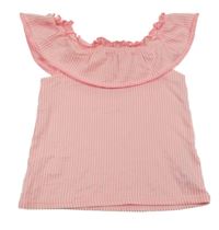 Neonově růžovo-bílé pruhované tričko s volánem Kiki&Koko