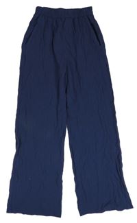 Tmavomodré žebrované lehké kalhoty H&M