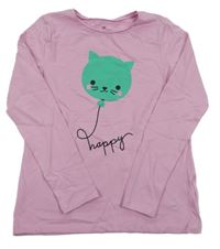Růžové triko s balónkem s kočkou H&M