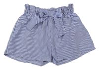 Tmavomodro-bílé pruhované lehké kraťasy s mašlí