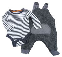 2 set - Bílo-šedé pruhované body + tmavošedé melírované laclové tepláky George