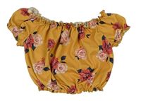 Okrový květovaný crop top New Look