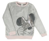 Šedá plyšová mikina s Minnie z flitrů Disney
